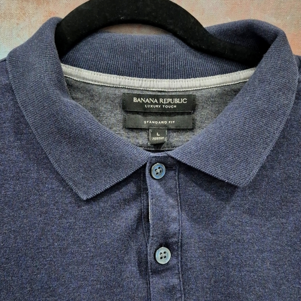 Banana Republic Luxury Touch Polo Shirt, Mens Large, Heathered Blue